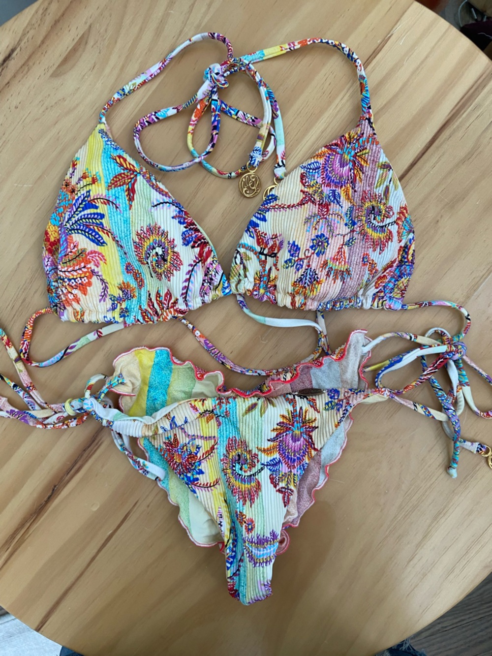 Luli Fama Multicolor Floral Ruffle Triangle Bikini